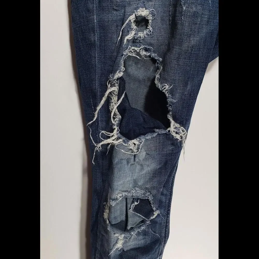 Mens Buckle BKE Carter Straight Leg Heavy Distressed Denim‎ Blue Jeans Size 33R